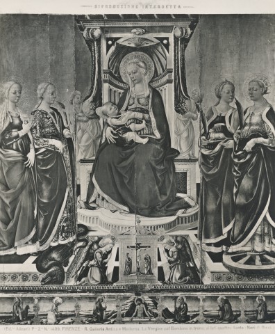 Alinari, Fratelli — Firenze - R. Galleria Antica e Moderna. La Vergine col Bambino in trono, ai lati quattro Sante (Neri di Bicci.) — insieme